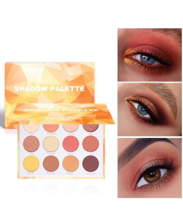 Yeweian Glitter Matte Orange Pink Eyeshadow Palette - 12 Colors Shimmer High Pigmented Makeup, Waterproof & Long-Lasting for Women - Buy Online on GoSupps.com