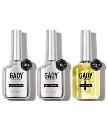 GAOY Gel Top Coat Base Coat and Cuticle Oil Set 3 Pcs 16ml Glossy No Wipe Combination for UV Light Cure Gel Nail Polish