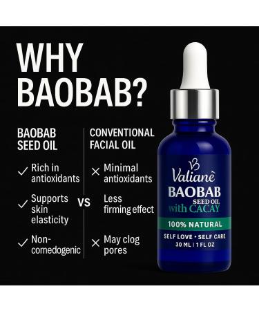 BAOBAB OIL + CACAY for HAIR & FACE Premium Enriched Blend - Hair Oil & Beard Oil - Facial Serum - Cold-Pressed Lightweight Fast-Absorbing 100% NATURAL - for Body Neck D collet Nails -1 fl oz Valian  - Buy Online on GoSupps.com