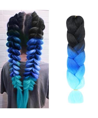 Aomig Ombre Braids Extensions - 2PC Artificial Hair for Braiding 24 Strands Black/Royal Blue/Sky Blue for Box Braids - Buy Online on GoSupps.com