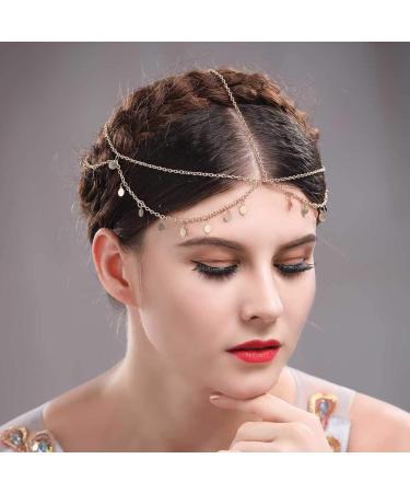 Aukmla Gold Sequins Head Chain Jewelry - Festival Halloween Hair Accessories for Women - Buy Online on GoSupps.com