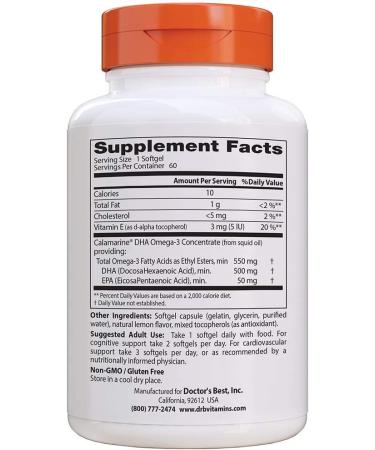 Buy Doctorâ€™s Best Calamari DHA 500mg - 60 Softgels | High-Quality Omega-3 Supplement - Buy Online on GoSupps.com