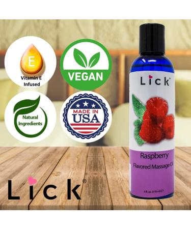 Raspberry Flavored Massage Oil with Vitamin E - Vegan Edible Body Oil for Relaxing Full Body Massages - 4 oz - Buy Online on GoSupps.com