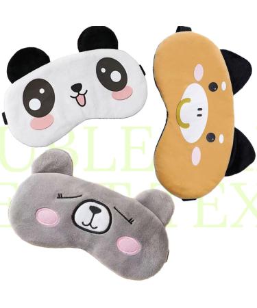 BE Panda Bear Bull 3 Pack Cute Velvet Soft Sleep Mask Eye Cover Blindfold Girls Kids Women Gift