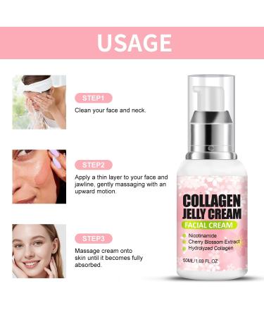 Collagen Jelly Cream - Japanese Cherry Blossom Glow Jelly Face Moisturizer Collagen Face Cream Vegan Skincare - Elasticity & Hydration Reduce Fine Lines & Dullness Skin Firming and Tightening - Buy Online on GoSupps.com