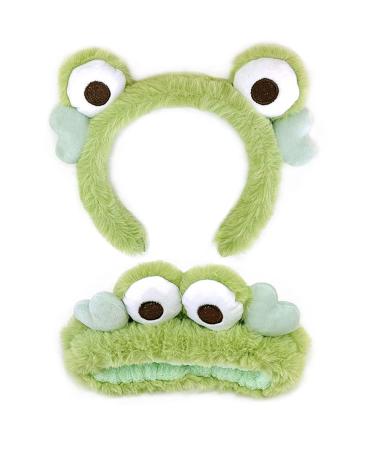 2Packs Frog Spa Hairband & Head Wrap Frog Eyes Facial Fleece Cosmetic Makeup Hairbands Elastic Stretchy Hair Accessories for Girls Women Face Washing Shower Sports Yoga Beauty Skincare