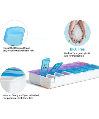 AM PM Pill Organizer Case | Weekly Vitamin Organizer Boxes | 2 Times a Day Large Pill Box (Blue Floral) - Perfect for Daily Medication Management - Buy Online on GoSupps.com