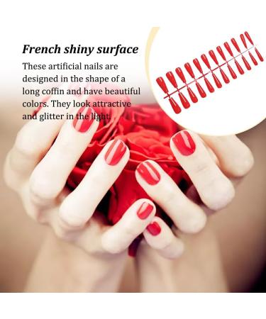 Dajidafu Coffin Nail Set Glossy Classic Scratch Resistant Press-on Fingernails Strong Viscosity Trend Manicure Stickers Type 14 - Buy Online on GoSupps.com