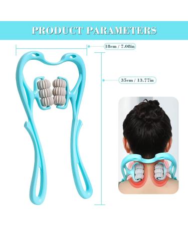 Manual Neck Massage Roller - 6 Balls Dual Pressure Point Shiatsu Massager for Deep Pain Relief - Light Blue - Buy Online on GoSupps.com