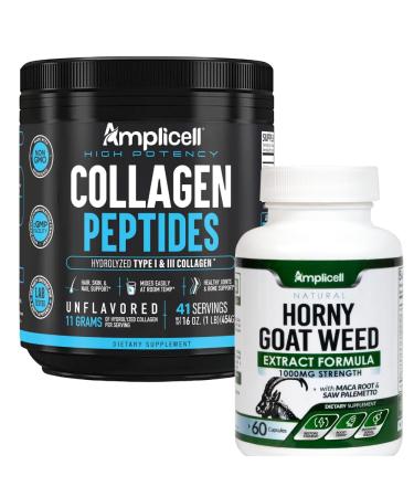 Multi Collagen Peptides Powder + Horny Goat Weed Supplement Type I & III Collagen for Hair Skin Joints + Herbal Blend with Maca L-Arginine & Tongkat Ali Energy & Vitality Support 41 Servings