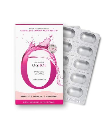 O-Shot Vegan Vaginal Probiotic + Prebiotic for Women Cranberry Extract Chicory Root Vaginal pH Urinary Tract Digestion Bloating Non Dairy Non GMO Gluten Free 30 Vege-Capsules 30 Count (Pack of 1)