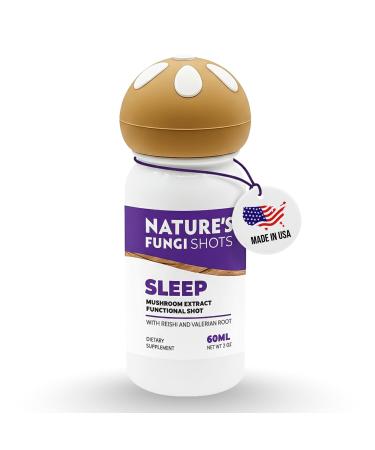 NATURE'S FUNGI Functional Mushroom Sleep Shot 60ml (2oz) Vegan Non-GMO Supplement Drink for Relaxation & Rest Reishi Valerian Root & Melatonin Blend with Chamomile Passionflower & Magnesium Sleep (One Shot)