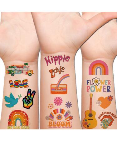 Hohamn Groovy 70 s Temporary Tattoos for Kids  10 Sheets Hippie Temporary Tattoos for 70 s Retro Hippie Party Favors  Boys Girls Birthday Party Decoration