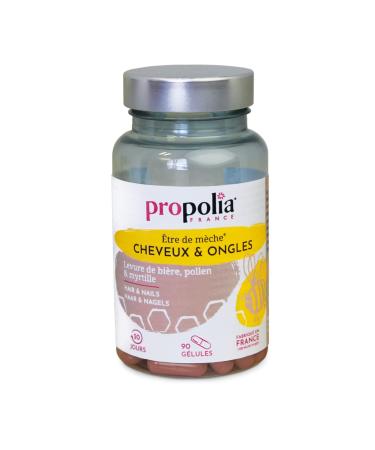 PROPOLIA - Hair & Nails - Fortification & Growth - Dietary supplement - Pollen, Brewer's yeast, Blueberry - Vitamins B5/B6/B8 & Zinc - Made in France - 90 capsules - 1 month cure