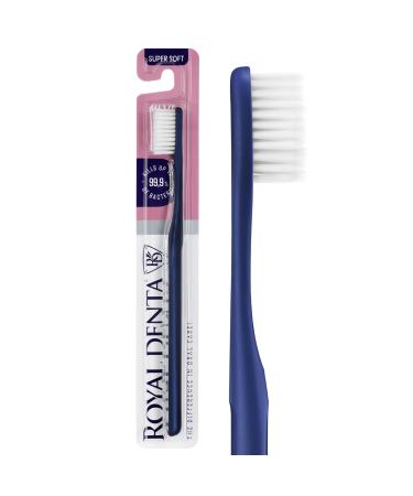 Super soft toothbrush from Royal Denta with silver particles through bristles for antibacterial effect ideal dental care for sensitive teeth & gums (navy blue) blue