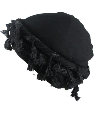 Turban for Men Tassel Satin Lined Brimless Casual Dome Mens Turban Head Wrap Sunproof Minimalist Black Modal Fiber Mens Turban - Buy Online on GoSupps.com