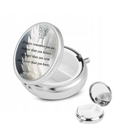 Pill Box Small Pill Case 3 Compartment Medicine Pill Organizer Travel Pill Organizer Mini Pill Case Purse Pill Case Pill Organizer 3X A Day Tiny Cute Pill Box for Vitamin Medicine (Angel)