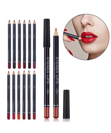 12 Colors Lip Liner Pencil Set - Waterproof Matte Long-lasting Lip Makeup Tool - Buy Online on GoSupps.com