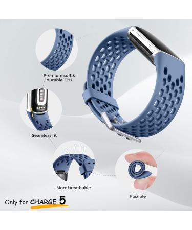 Epova 3-Piece Adjustable Waterproof Bracelet for Fitbit Charge 5 & 6 - Soft Breathable Bands for Men & Women in Black Dark Blue Blue Gray - Buy Online on GoSupps.com