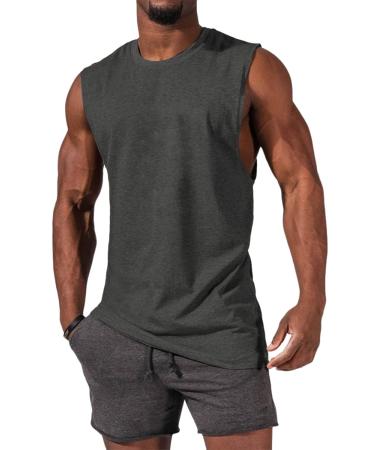 Tank Top Men Sleeveless Muscle Shirts Gym Sport Undershirt Men T Shirt Men Fitness Tank Tops Tee Top for Men L Dark Gray