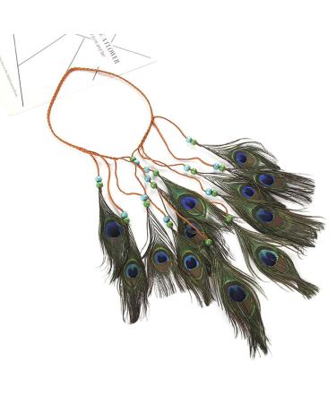 Minkissy peacock spring headband B hmische Hippie Gypsy Indian tormented hair band vintage feather headgear for girls women carnival festival masquerades