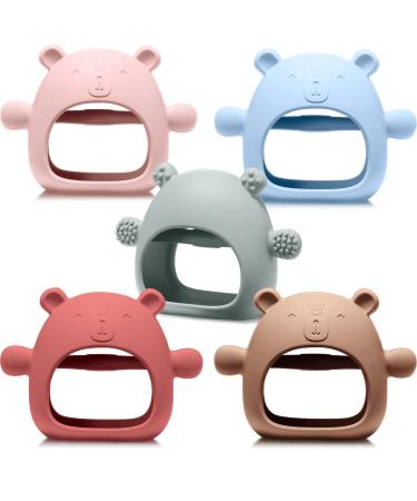 5 Packs Bear Baby Teething Toy Silicone Teething Toys for Babies 0-6 Months 6-12 Months Anti Dropping Baby Teether Wrist Hand Teethers Baby Chew Toys for Sucking Needs (Bright Colors)