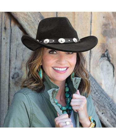 Black Cowboy Cowgirl Hat Western Style Wide Brim Felt Fedora Panama with Detachable Buckle 7 1/4 - Buy Online on GoSupps.com