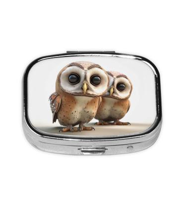 Funny Owl Printing 2 Compartment Small Pill Case Cute Small Pill Box Purse Pill Boxs Travel Pill Organizer for Pocket Purse and Travel Gifts
