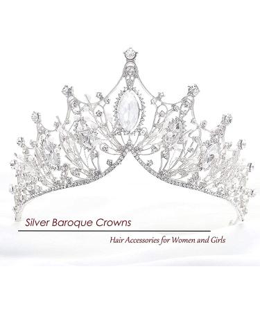 Catery Silver Baroque Queen Crown and Tiara - Crystal Pearl Wedding Tiara for Bride - Rhinestone Princess Tiara for Women and Girls - Buy Online on GoSupps.com