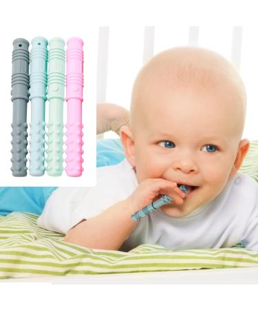Sensory Chew Necklace Set - 4PCS Food Grade Silicone Chewing Toys for Autism ADHD Teething Babies - Pink Mint Green Light Blue Gray - 3.94 x 0.51 Inch Size - Buy Online on GoSupps.com