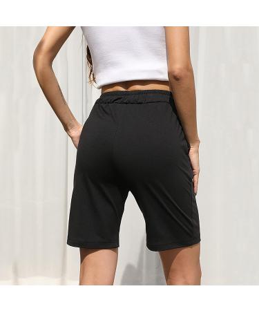 Women's Knee-Length Bermuda Shorts - Casual Summer Capris with Drawstring Waist in Black - Buy Online on GoSupps.com