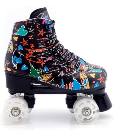 Classic High Top Quad Roller Skates - Black/White - Size 8 (Women's) - Indoor/Outdoor Rink Skates - Buy Online on GoSupps.com