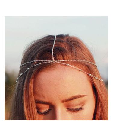 Andelaisi Boho Layered Head Chain Copper Bead Headchain Headwear Silver Beaded Hair Chain Headband Vintage Headpieces Headband Prom Costume Festival Hair Accessories Jewelry for Women and Girls