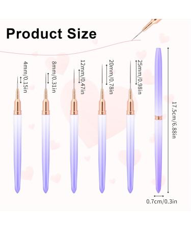 Nail Art Liner Brushes Set - 5Pcs 4/8/12/20/25mm Painting Tool for Nail Dotting & Fine Drawing - Purple Detail Brush for Long Lines & Designs - Buy Online on GoSupps.com