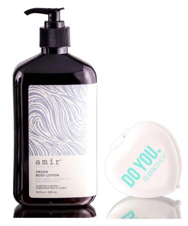 BODY AMlR Clean Beauty Argan Lotion with Argan + Coconut Oil 18 oz For Smooth Skin (w/ Sleek Heart Shaped Compact Mirror) (18 ounce (PACK OF 1))