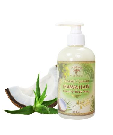 Island Soap & Candle Works Botanical Liquid Hand Soap - Vegan Hand Soap for Men and Women - Luxury Skincare for Bathroom - Hawaiian Gifts for Sensitive Skin - Creamy Coconut - 8.5 Ounce Bottle