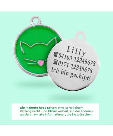 Personalized Ibera Gifts: Engraved Cat Necklace for Medium to Large Cats - Round Green Collar with Name & Address Tag - Buy Online on GoSupps.com