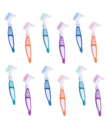 YOUYA DENTAL 12 Pcs Denture Brush for Denture Care, Denture Brush Dual Head Hygiene Denture Cleaner Rubber Handle Reusable Touch Soft Toothbrush for Denture Wearers