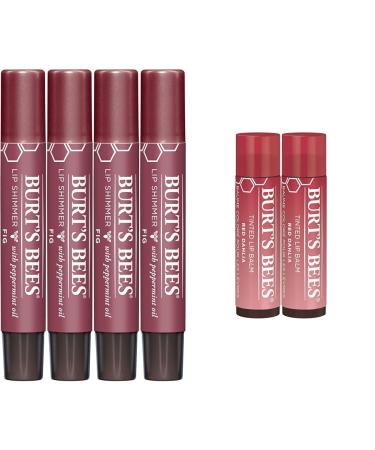 Burt's Bees Shimmer Lip Tint Stocking Stuffers Set Tinted Lip Balm Stick Moisturizing for All Day & Lip Tint Balm Red Dahlia 2-Pack Hydrating Shea Butter for a Natural Looking Buildable LIP_COLOR + LIP_BALM 1070 Fig (4