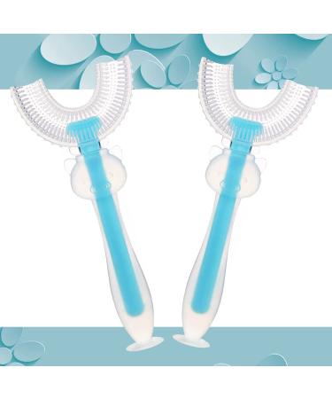 U Shaped Toothbrush Kids 2 Pack Toddler Toothbrush Age 2-6 Manual Whole Mouth Toothbrush With Cute Pig Handle for Kids Children 360 Soft U Shaped Toothbrush for Toddlers Oral Cleaning (Bluex2)