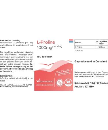 Vitamin trend Lproline 1000mg 180 vegan tablets STOCK FOR 3 MONTHS Highdose amino acid Vitamintrend - Buy Online on GoSupps.com