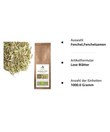Buy Organic Fennel Seed Bio Sweet 1kg | Noble Herb Natural Pure Fennel Tea - Premium Tea & Spice 1000g Free from Artificial Additives - Buy Online on GoSupps.com
