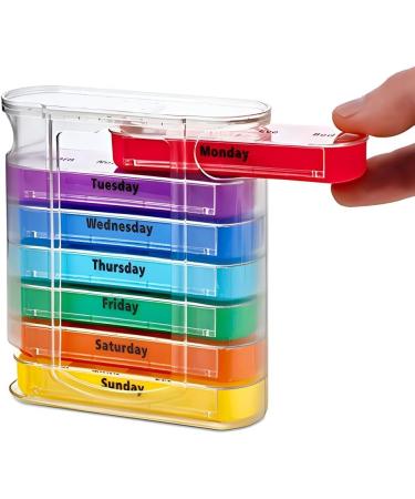 Drawer (7-Day) Pill Case Weekly Medicine Planner Vitamin Organizer 4 Times a Day Travel Medicine Pill Organizer Portable Large Compartment to Hold Medicine Vitamin and Clear Lids