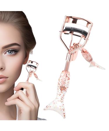 Hutnncg Small Eyelash Curler Small Eyelash Curler in Fish Tail Shape Ergonomic Portable Makeup Supplies Beautiful Eyelash Tools for Girls Women Females Ladies A4 Electroplated Rose Gold With Black Comb Rose Go