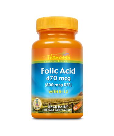 Thompson Folic Acid Plus B-12 800 mcg 30 Tablets