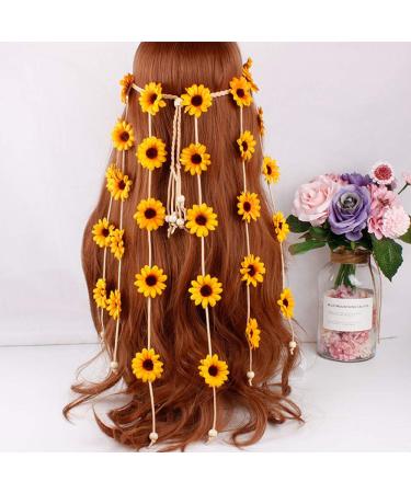 Boho Sunflower Headband with Tassel Beads - Women's Floral Hair Accessory - Buy Online on GoSupps.com