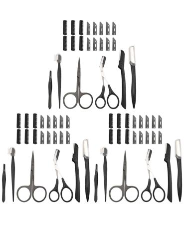 Frcolor 3 sets of beauty make-up and eyebrow tools women's razor to shave eyebrow care women razor face trimmer hair removal device stainless steel cosmetics Fr ulein 12.6cmx3pcs blackx3st