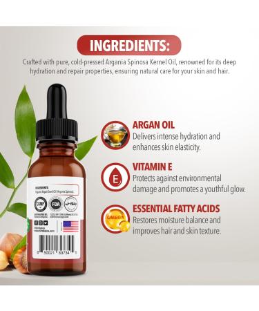 Dr. Robaina Pure Moroccan Argan Oil 2 fl oz Cold-Pressed Small-Batch & Nitrogen-Sealed Fast-Absorbing Hair & Skin Moisturizer Anti-Frizz Serum Beard & Nail Treatment Hexane-Free Made in USA 1 Unit - Buy Online on GoSupps.com
