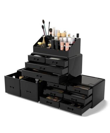 READAEER Makeup Cosmetic Organizer Storage Drawers Display Boxes Case with 12 Drawers (Black)