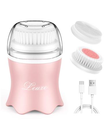 leuxe Facial Cleansing Brush Rotary Massage Machine for Face Cleansing and Exfoliating Equipped with 3 Portable Facial Cleaners & 3 Adjustable Speeds (Rose)  Pink